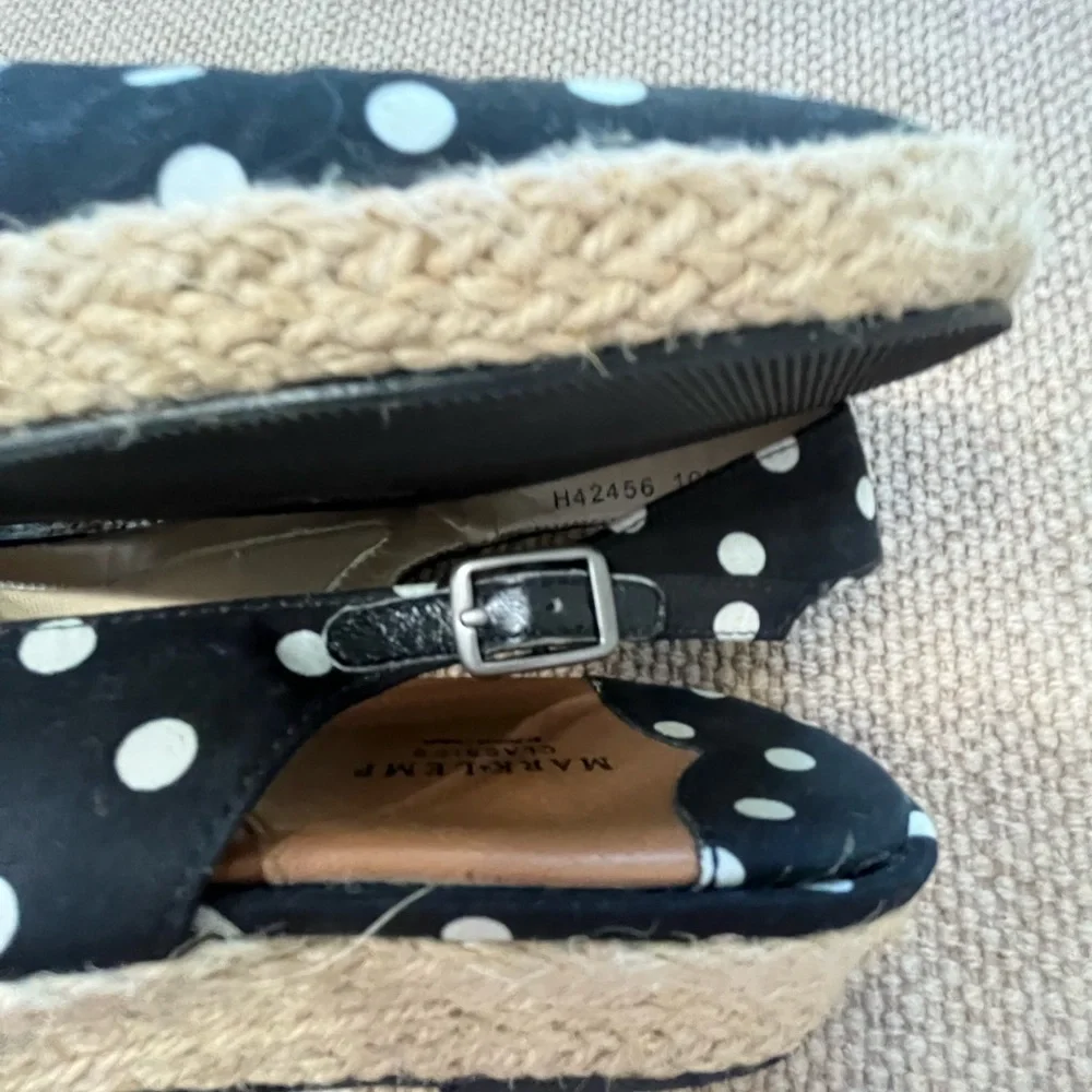 Polka Dot Black Wedges with Slingback Strap Size 10